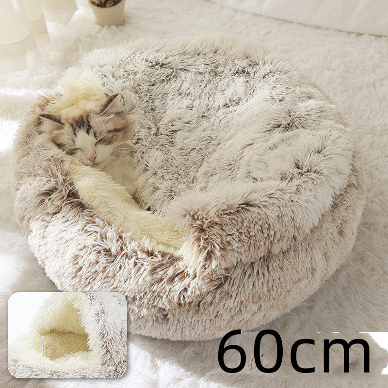 2 In 1 Winter Pet Round Plush Warm Bed