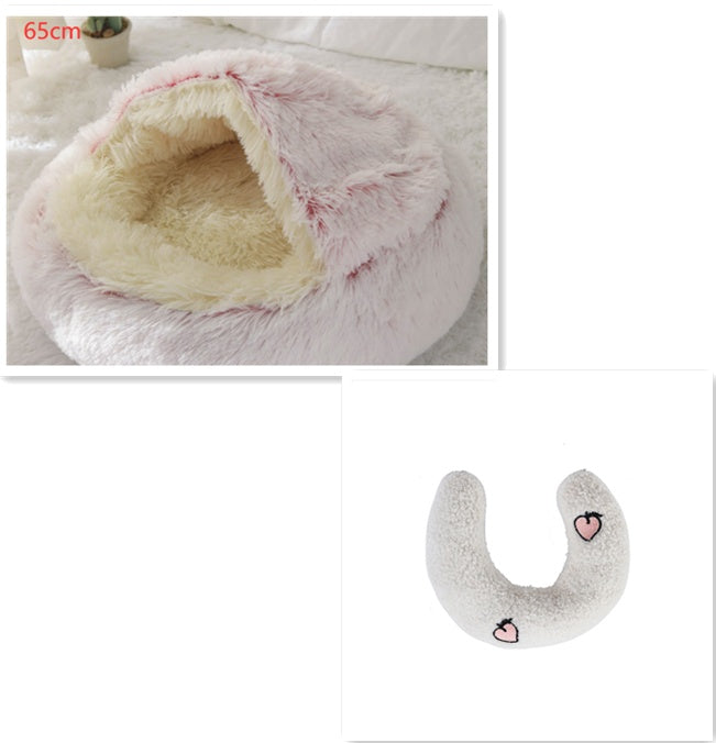2 In 1 Winter Pet Round Plush Warm Bed