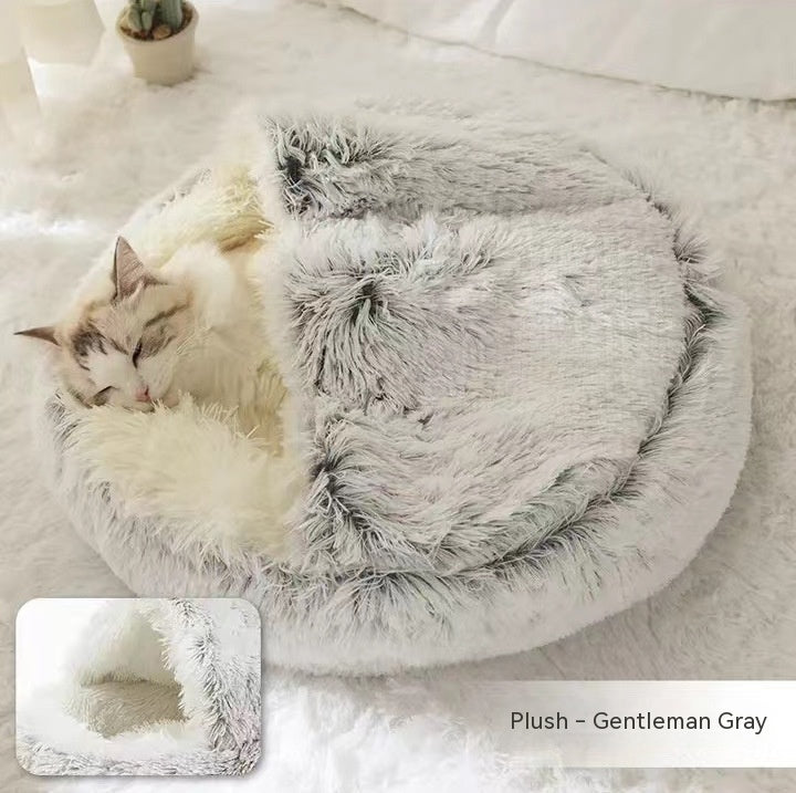2 In 1 Winter Pet Round Plush Warm Bed