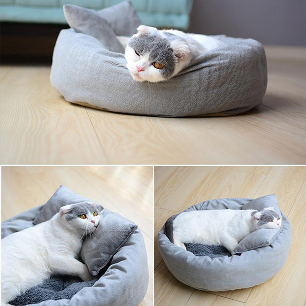 Pet Round Short Plush Bed With Pillow