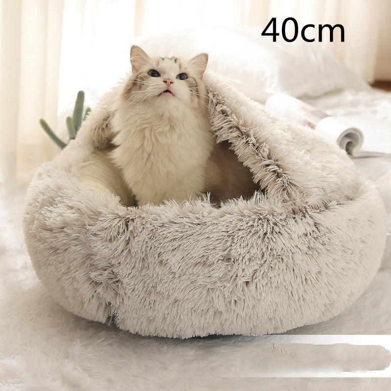 2 In 1 Winter Pet Round Plush Warm Bed
