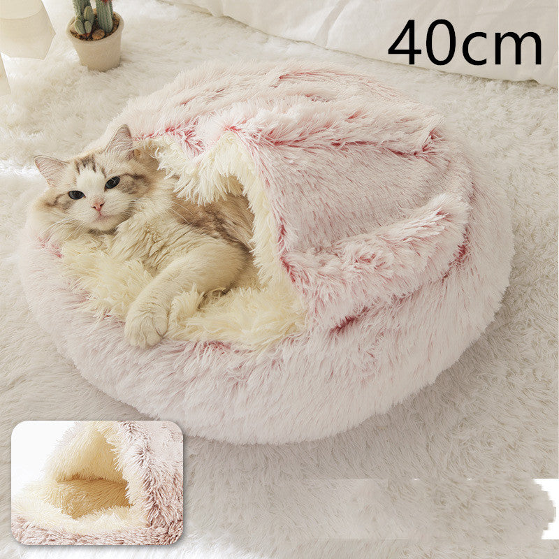 2 In 1 Winter Pet Round Plush Warm Bed
