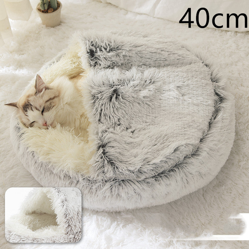 2 In 1 Winter Pet Round Plush Warm Bed