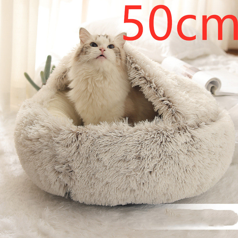 2 In 1 Winter Pet Round Plush Warm Bed