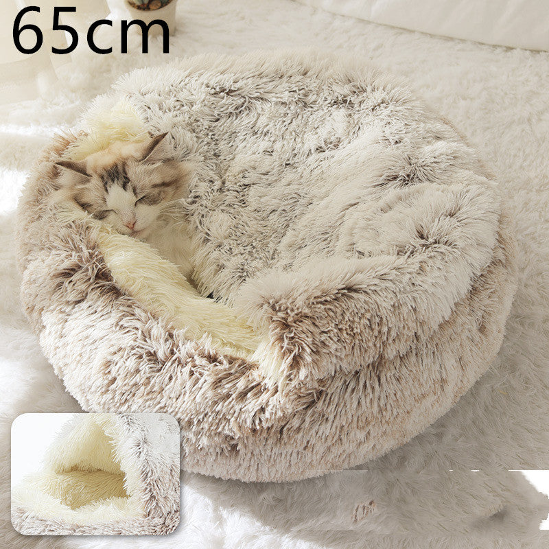 2 In 1 Winter Pet Round Plush Warm Bed