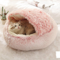 2 In 1 Winter Pet Round Plush Warm Bed