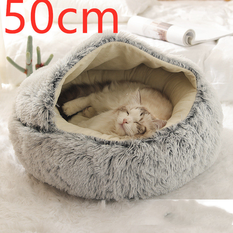 2 In 1 Winter Pet Round Plush Warm Bed