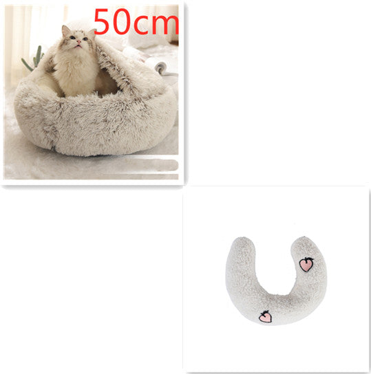 2 In 1 Winter Pet Round Plush Warm Bed