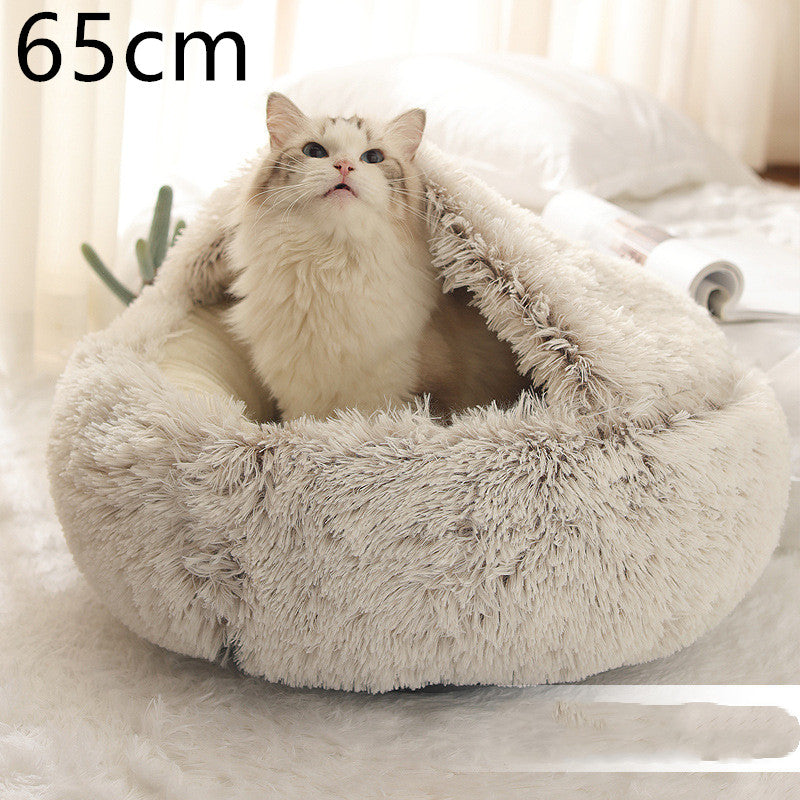 2 In 1 Winter Pet Round Plush Warm Bed