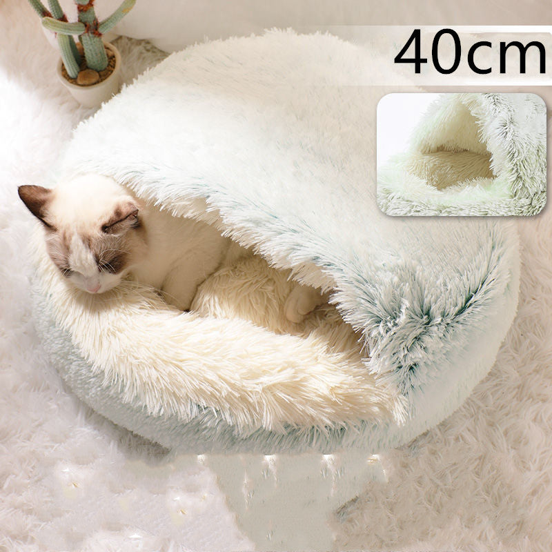 2 In 1 Winter Pet Round Plush Warm Bed