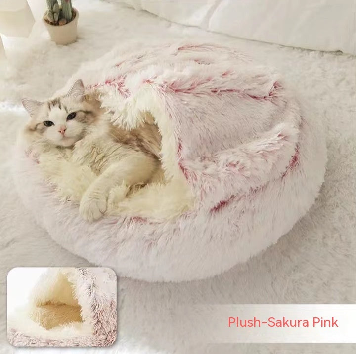 2 In 1 Winter Pet Round Plush Warm Bed