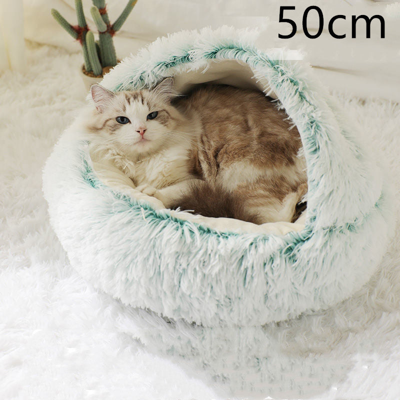 2 In 1 Winter Pet Round Plush Warm Bed