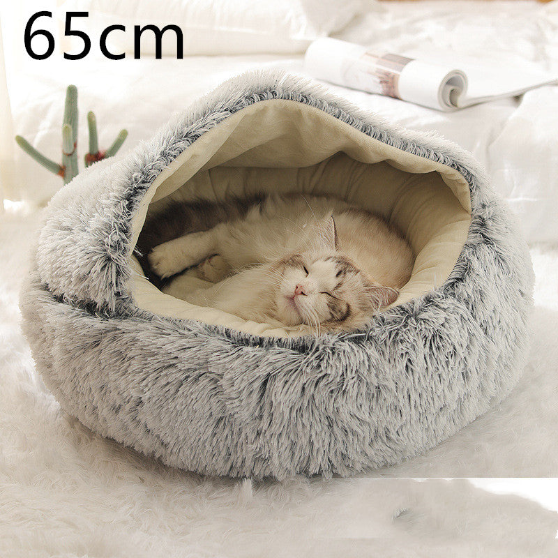 2 In 1 Winter Pet Round Plush Warm Bed