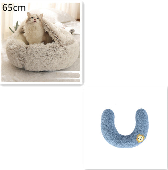 2 In 1 Winter Pet Round Plush Warm Bed
