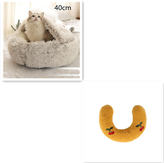 2 In 1 Winter Pet Round Plush Warm Bed
