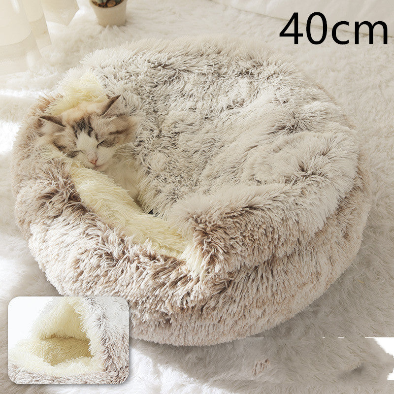 2 In 1 Winter Pet Round Plush Warm Bed