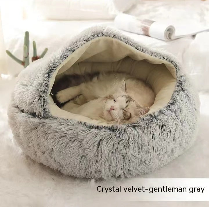 2 In 1 Winter Pet Round Plush Warm Bed