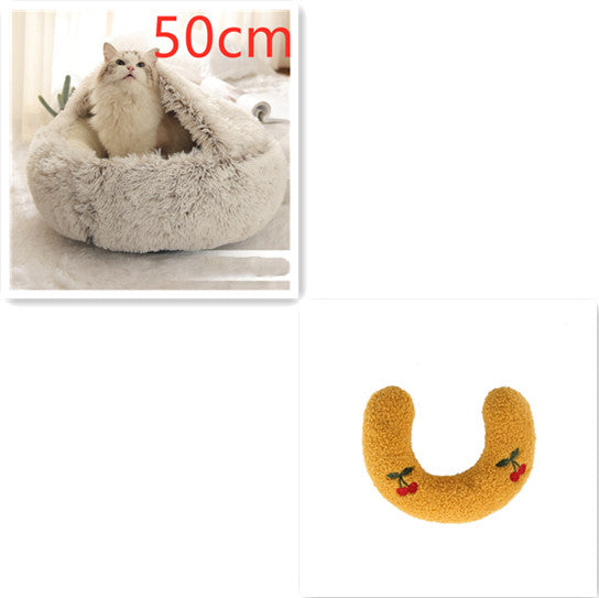 2 In 1 Winter Pet Round Plush Warm Bed