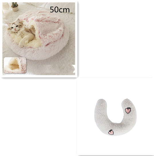 2 In 1 Winter Pet Round Plush Warm Bed