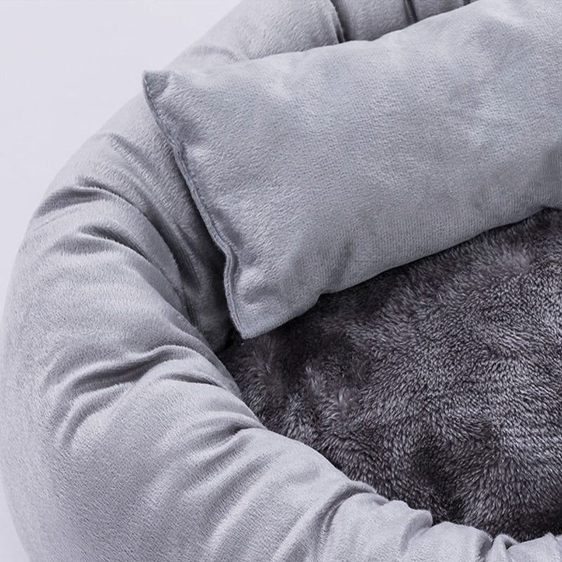 Pet Round Short Plush Bed With Pillow