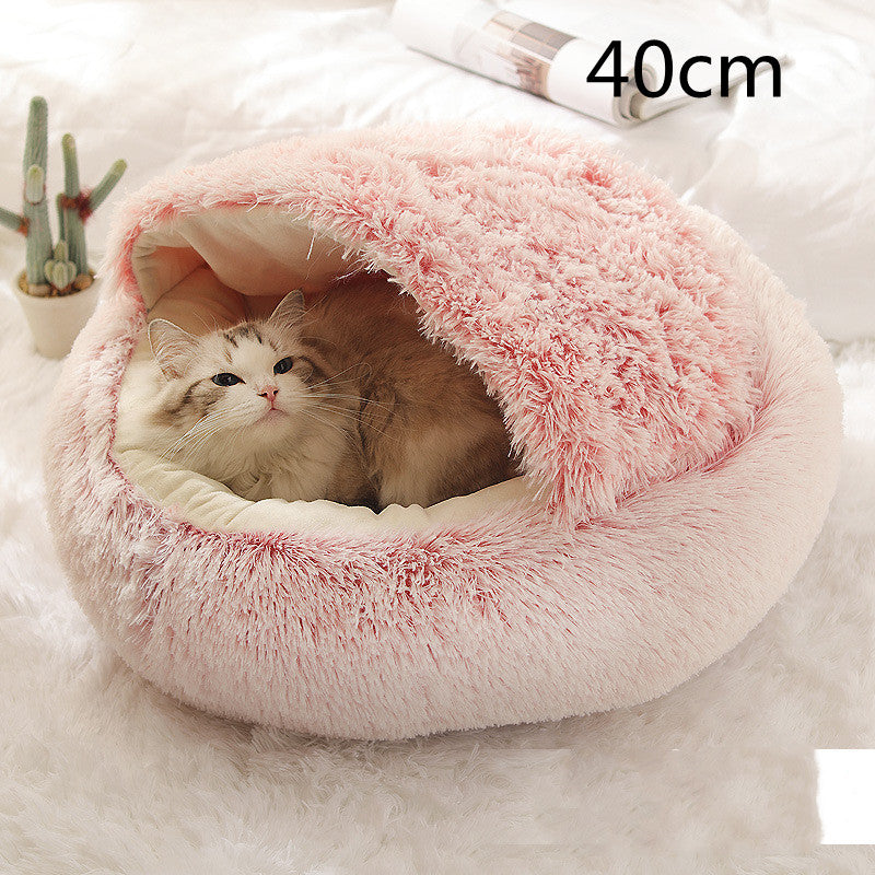 2 In 1 Winter Pet Round Plush Warm Bed