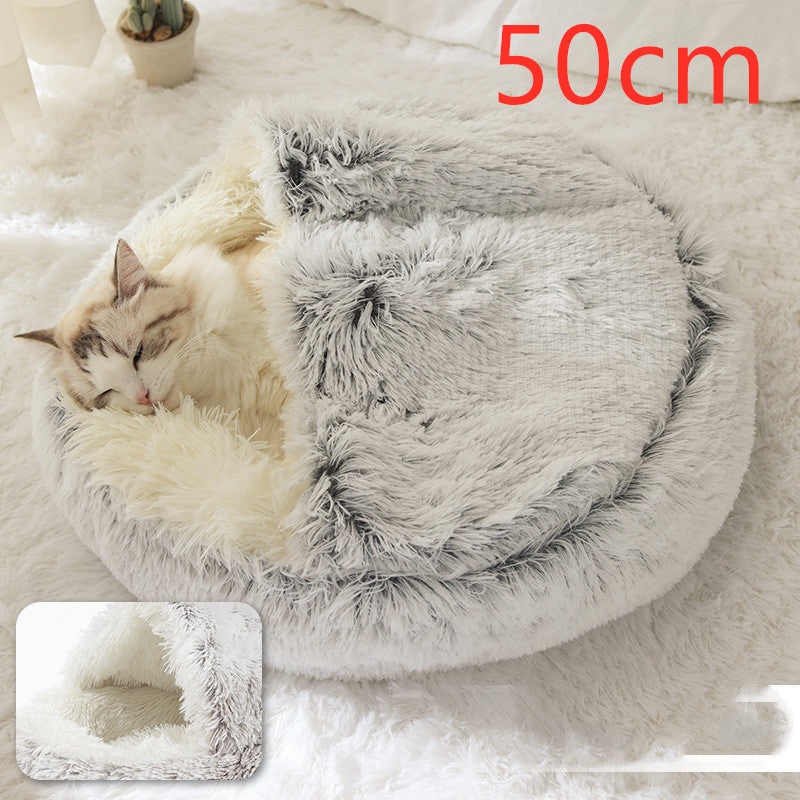 2 In 1 Winter Pet Round Plush Warm Bed