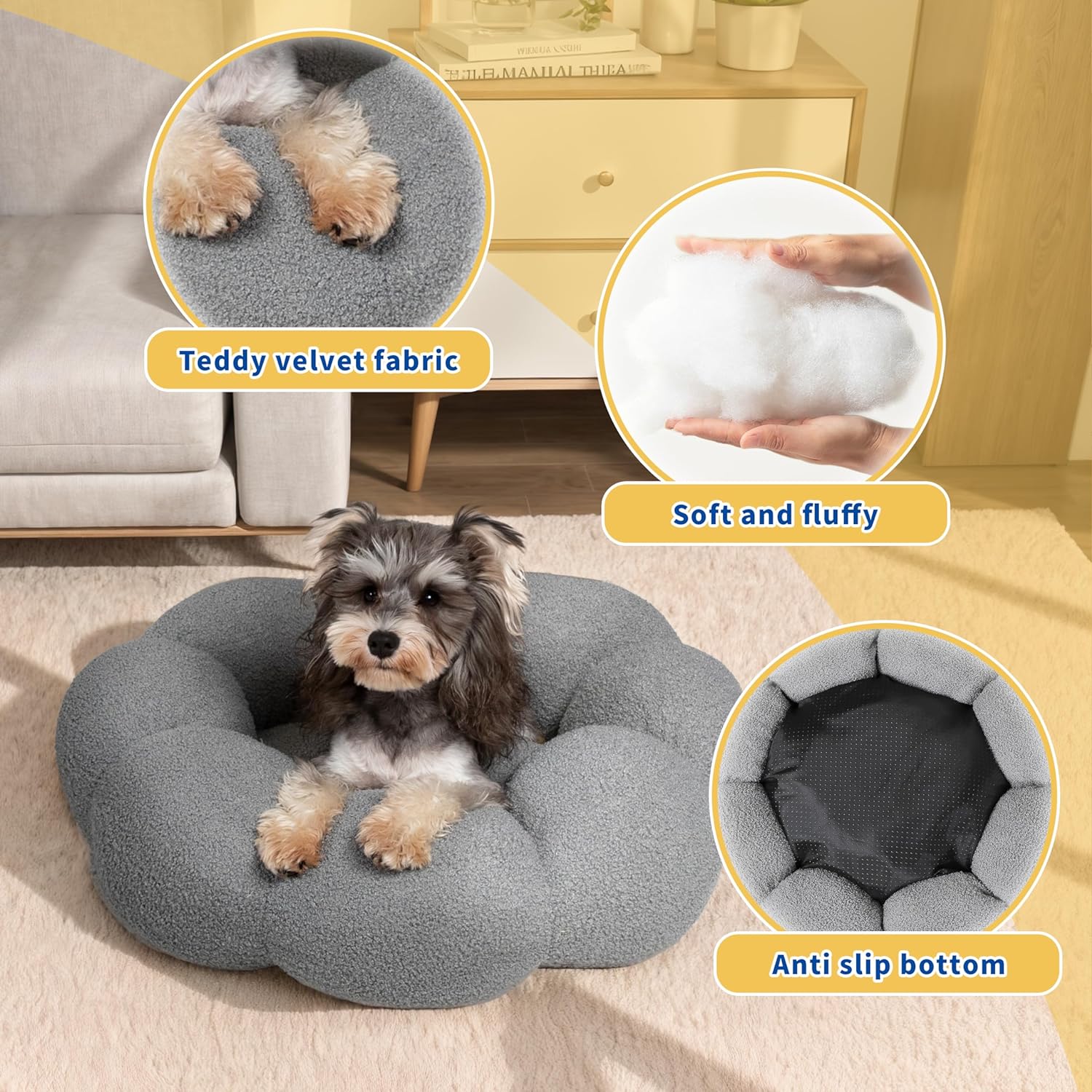 Fluffy Flower Non Slip Machine Washable Pet Bed