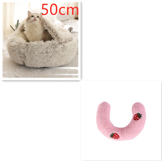 2 In 1 Winter Pet Round Plush Warm Bed