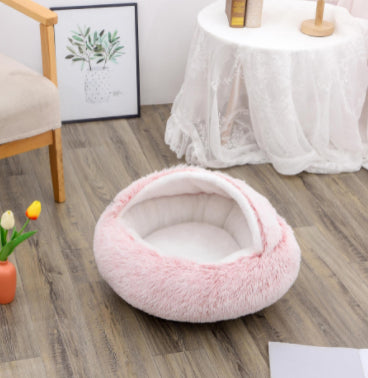 2 In 1 Winter Pet Round Plush Warm Bed