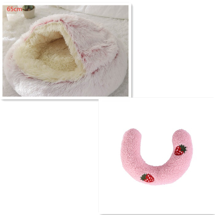 2 In 1 Winter Pet Round Plush Warm Bed
