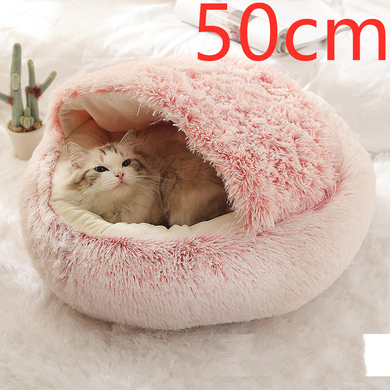2 In 1 Winter Pet Round Plush Warm Bed