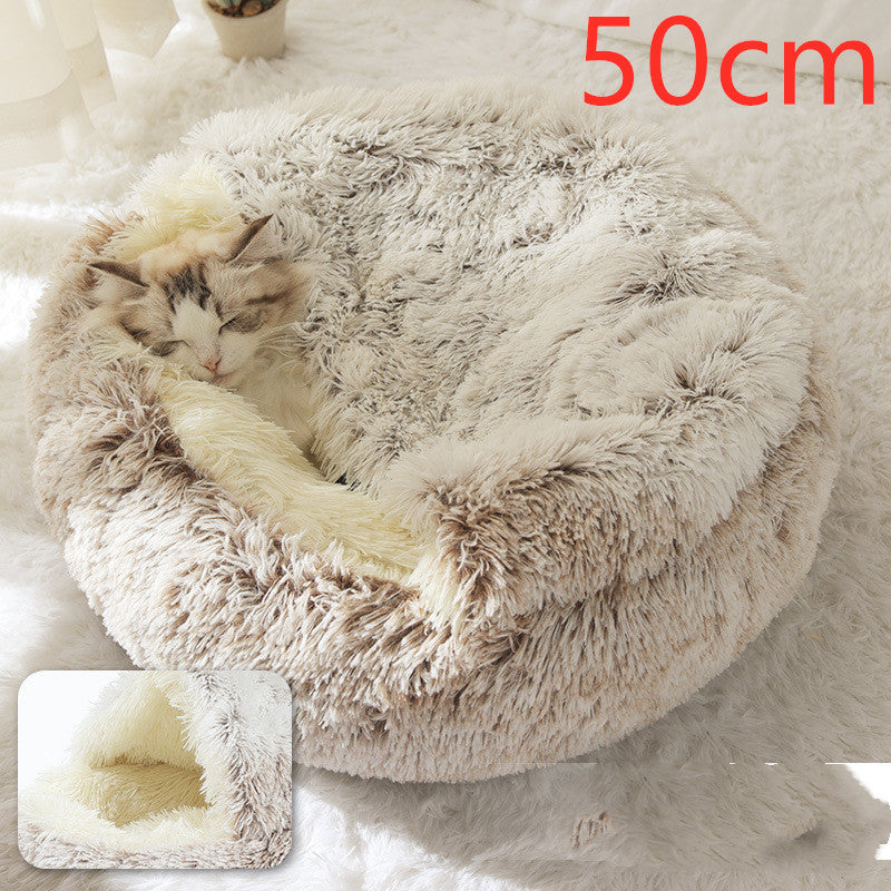 2 In 1 Winter Pet Round Plush Warm Bed