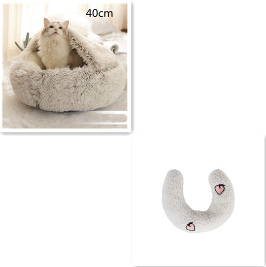 2 In 1 Winter Pet Round Plush Warm Bed