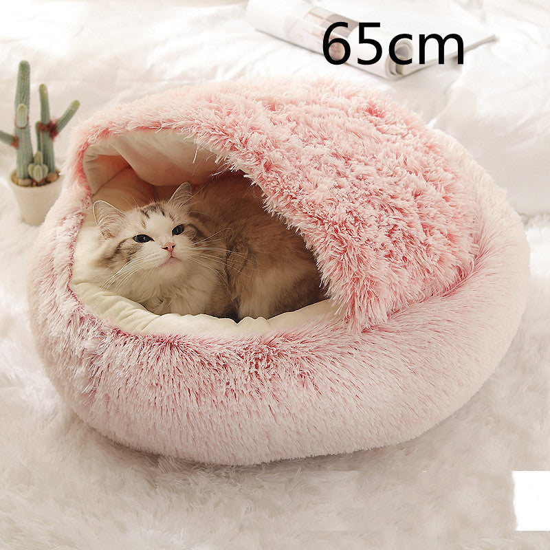 2 In 1 Winter Pet Round Plush Warm Bed