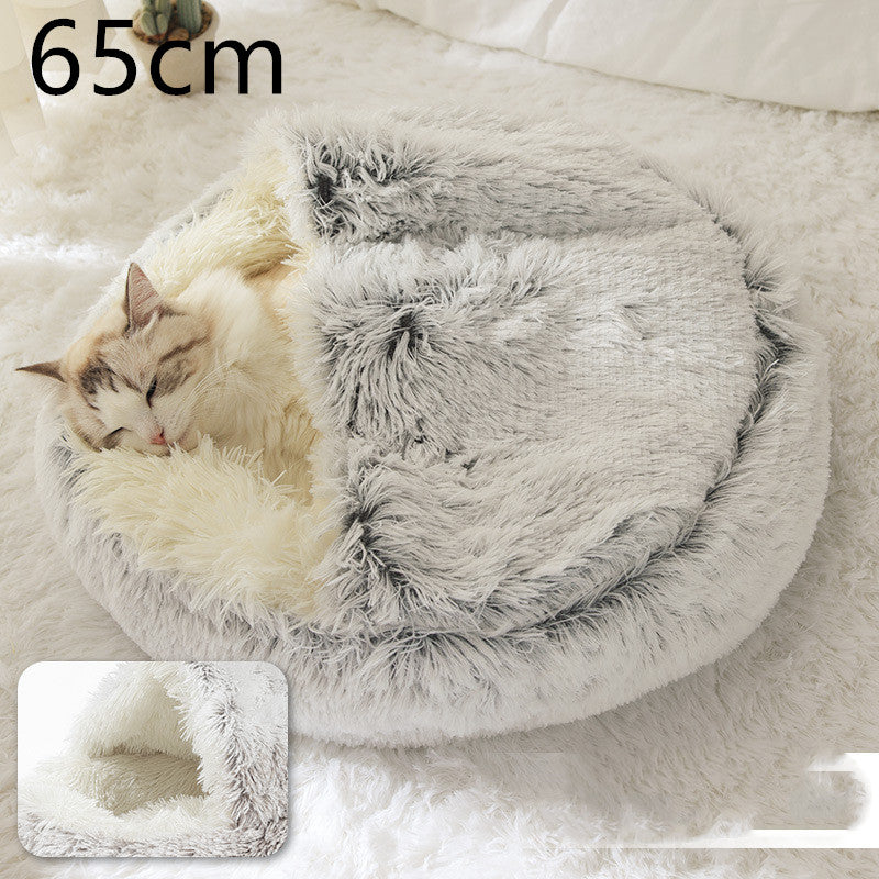 2 In 1 Winter Pet Round Plush Warm Bed