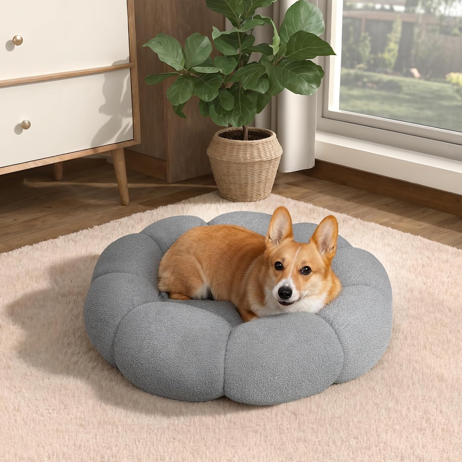 Fluffy Flower Non Slip Machine Washable Pet Bed