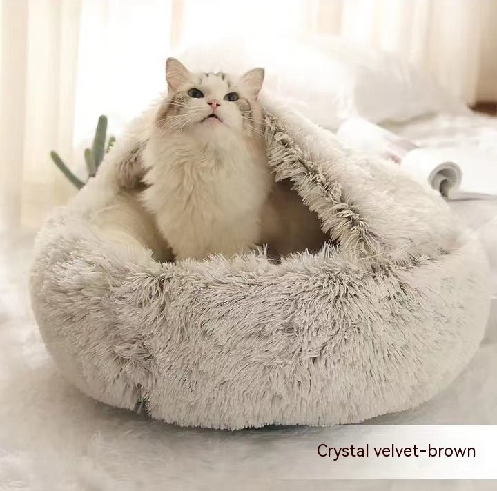 2 In 1 Winter Pet Round Plush Warm Bed