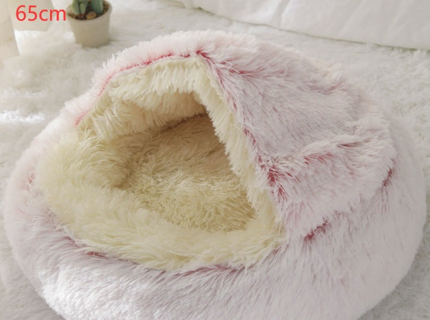 2 In 1 Winter Pet Round Plush Warm Bed