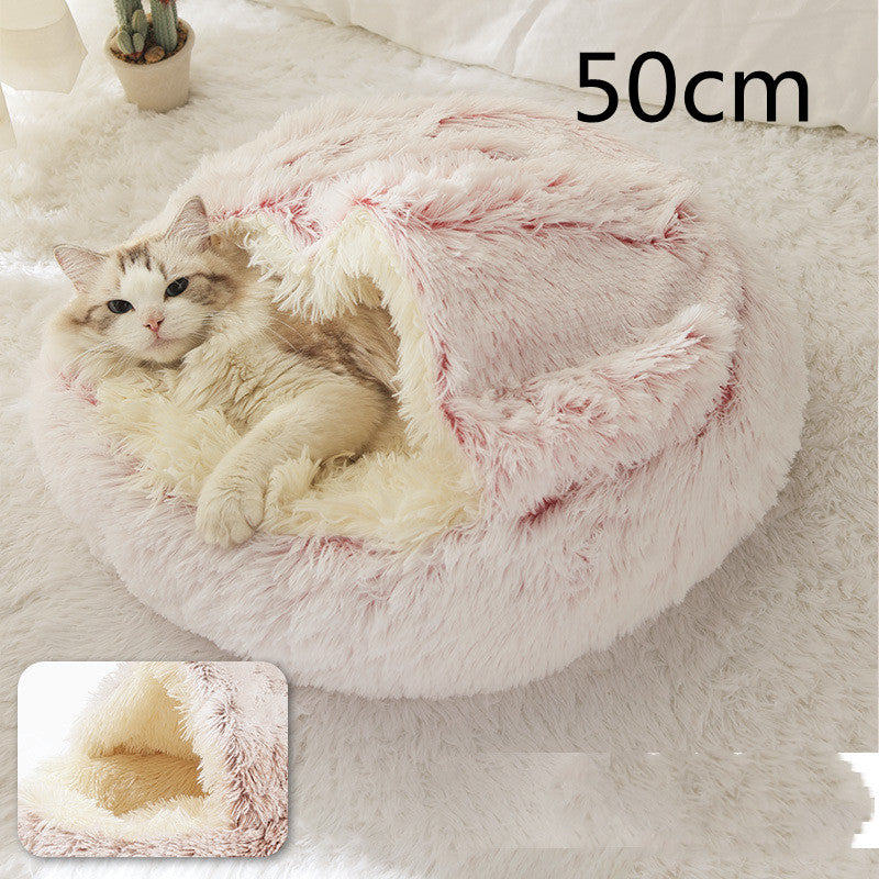 2 In 1 Winter Pet Round Plush Warm Bed