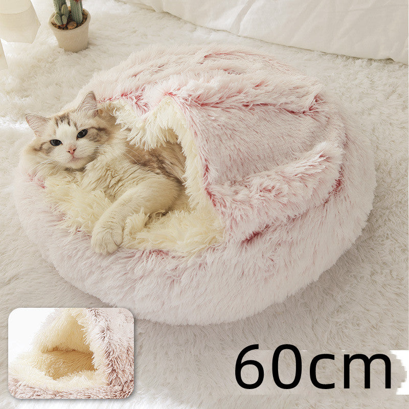 2 In 1 Winter Pet Round Plush Warm Bed
