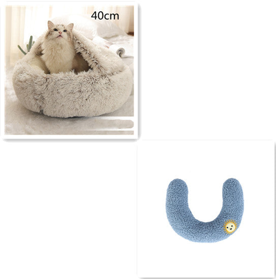 2 In 1 Winter Pet Round Plush Warm Bed