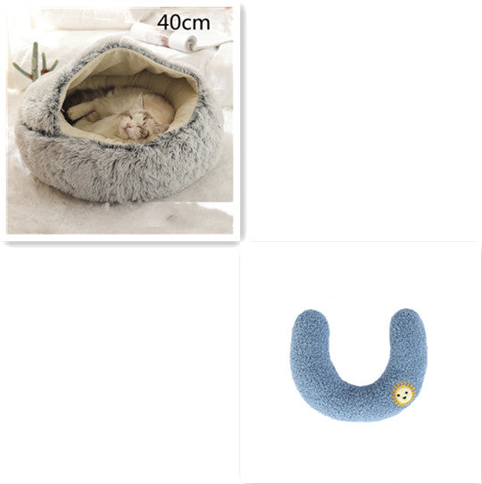2 In 1 Winter Pet Round Plush Warm Bed