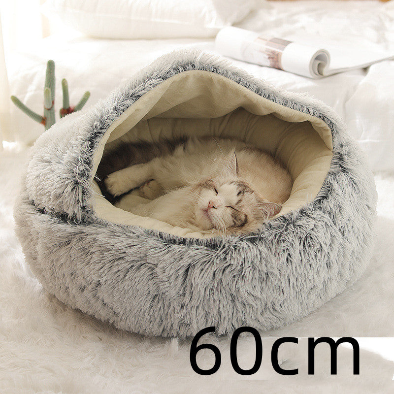 2 In 1 Winter Pet Round Plush Warm Bed