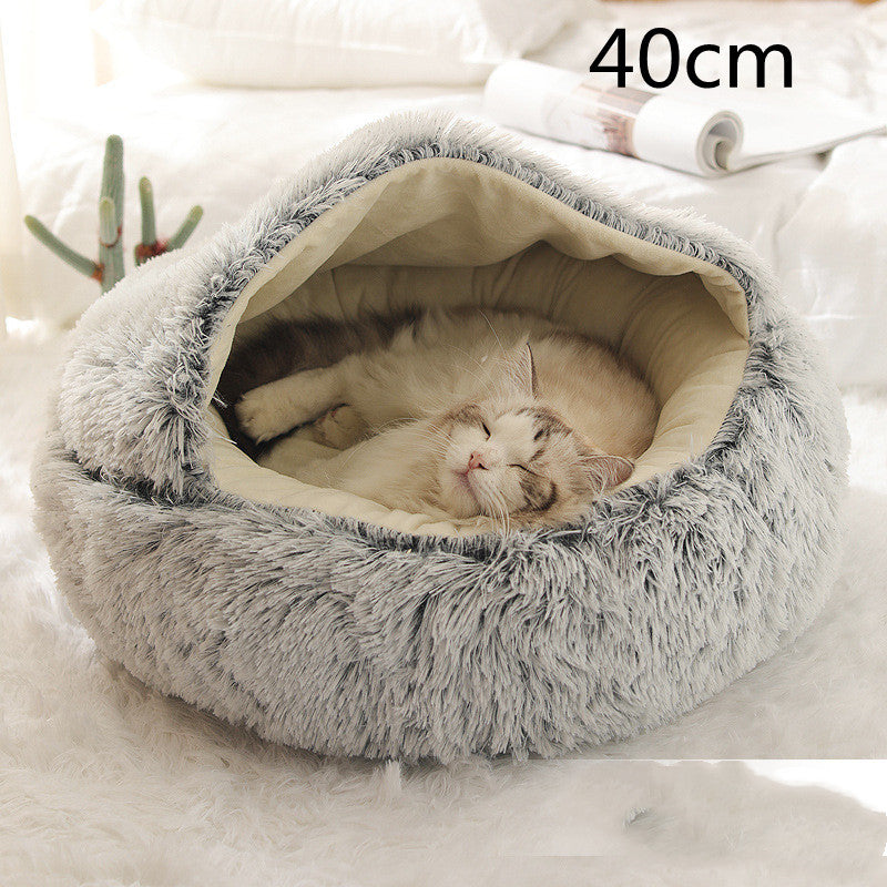 2 In 1 Winter Pet Round Plush Warm Bed