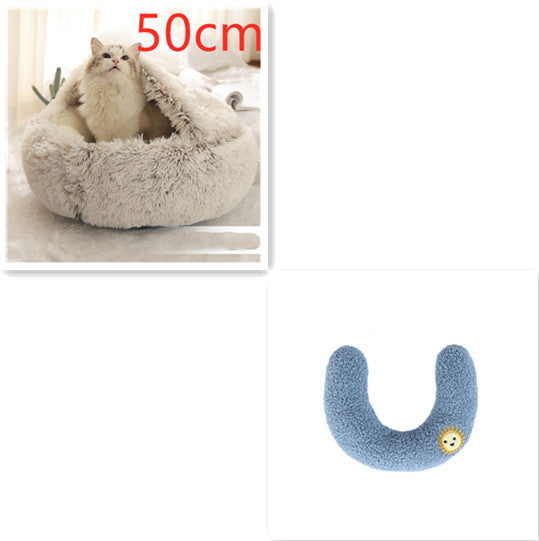 2 In 1 Winter Pet Round Plush Warm Bed