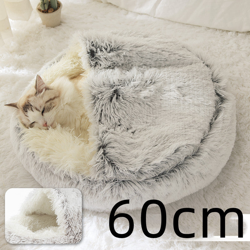 2 In 1 Winter Pet Round Plush Warm Bed