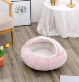 2 In 1 Winter Pet Round Plush Warm Bed