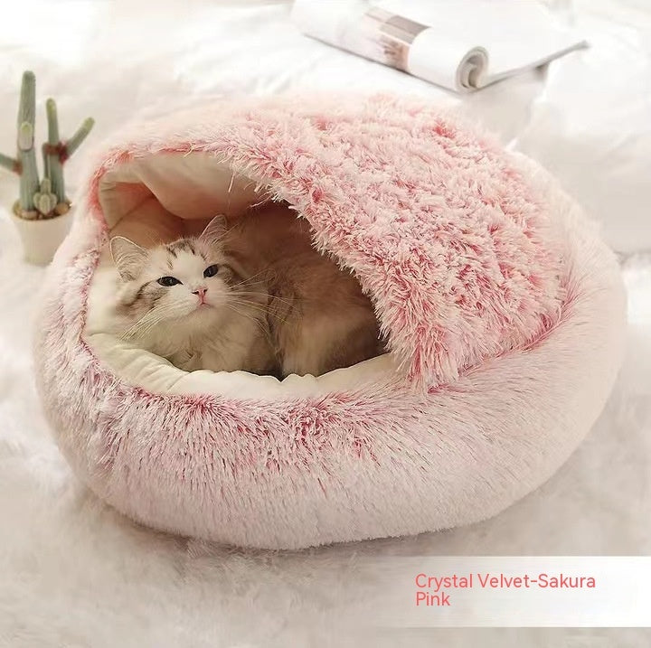 2 In 1 Winter Pet Round Plush Warm Bed