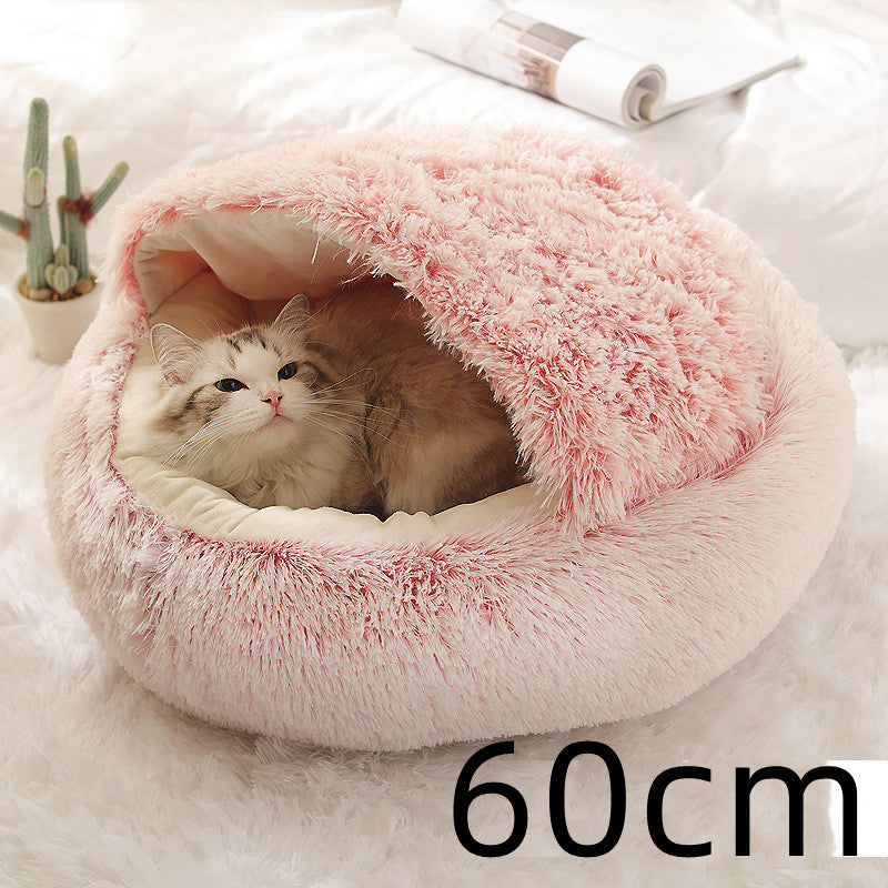 2 In 1 Winter Pet Round Plush Warm Bed