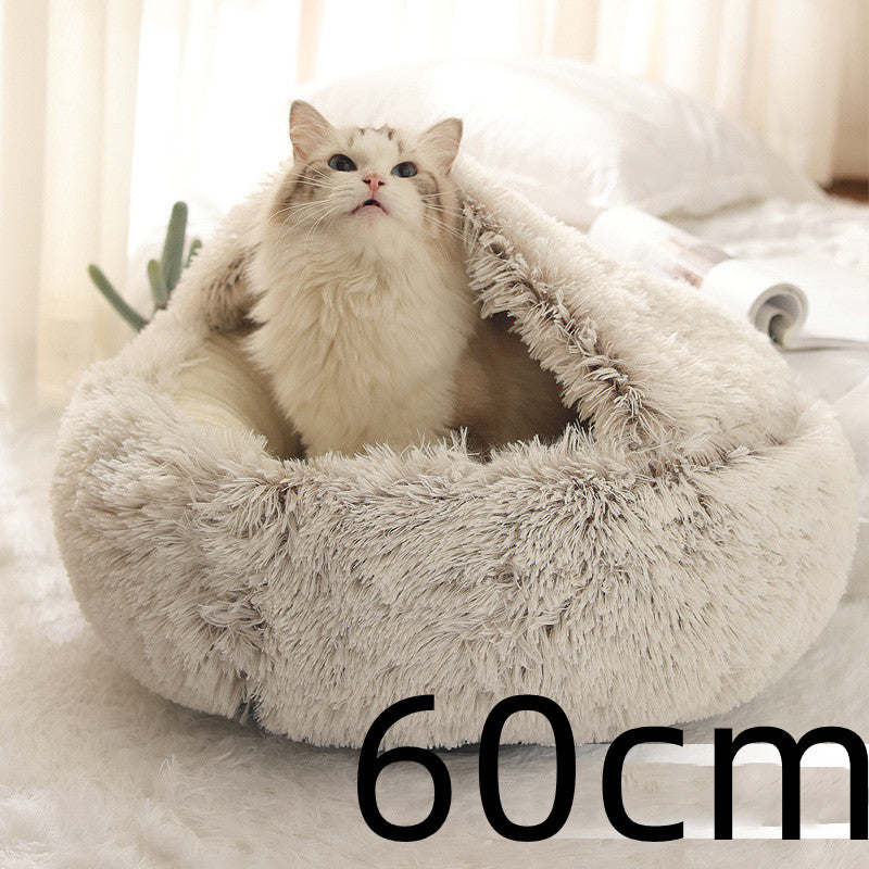 2 In 1 Winter Pet Round Plush Warm Bed